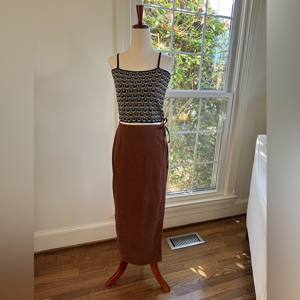 VNTG Brown Faux Suede Wrap Midi Maxi Skirt